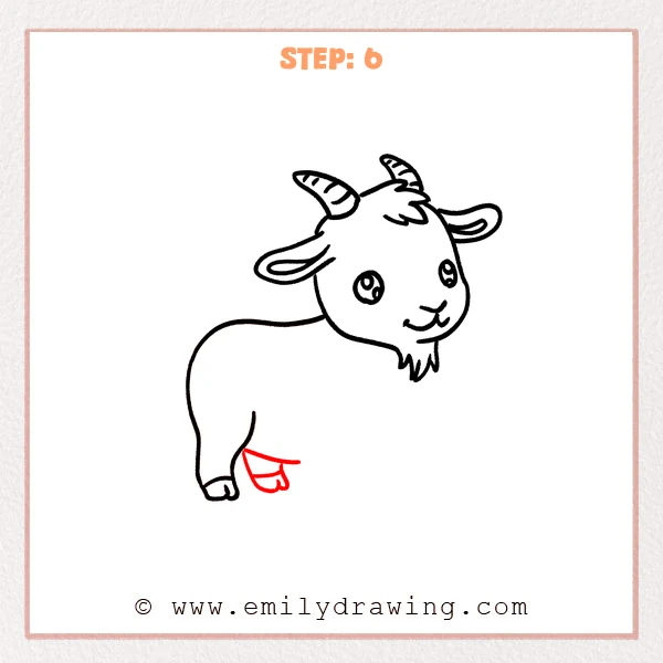 how to draw a cartoon goat - A cartoon goat with a rounded body and one back leg, now adding a second back leg tucked behind with a small split hoof.